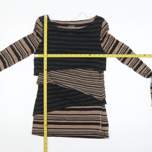 Calvin Klein Women Beige Striped Long Sleeve Quick Dry Top M
