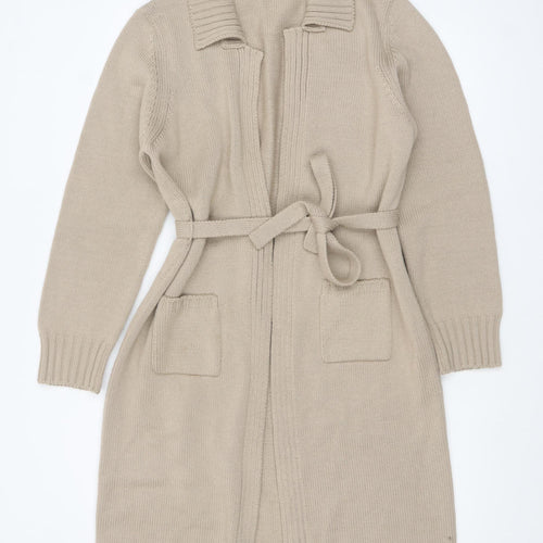 Betty Jackson Studio Women Beige Collared Long Cardigan L Wool Blend