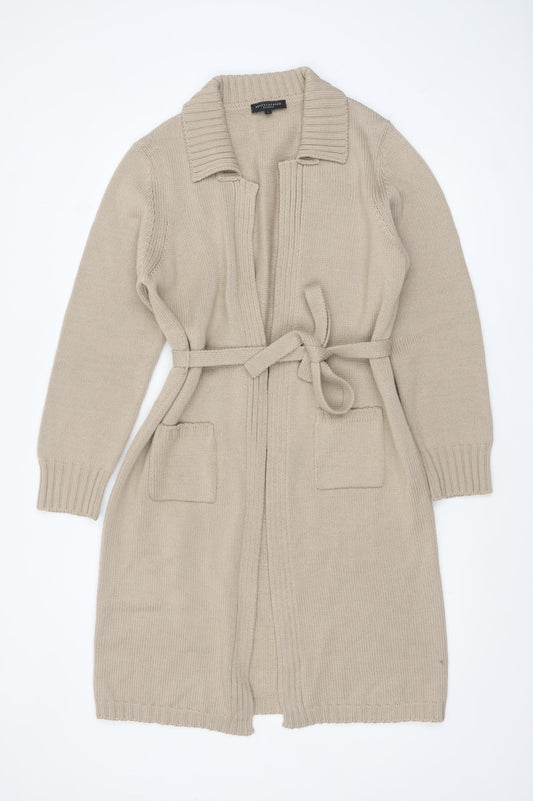 Betty Jackson Studio Women Beige Collared Long Cardigan L Wool Blend