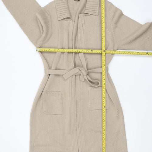 Betty Jackson Studio Women Beige Collared Long Cardigan L Wool Blend