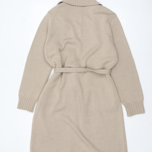Betty Jackson Studio Women Beige Collared Long Cardigan L Wool Blend
