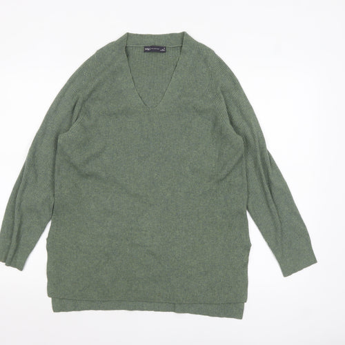 Marks and Spencer Women's Green V-Neck Knit Jumper Size 10