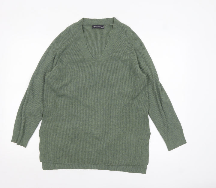 Marks and Spencer Women's Green V-Neck Knit Jumper Size 10