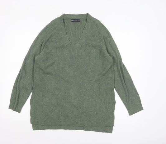 Marks and Spencer Women's Green V-Neck Knit Jumper Size 10