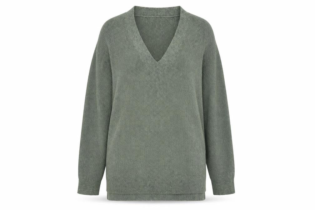Front view of Marks & Spencer Women's Green V-Neck Knit Jumper, size 10
