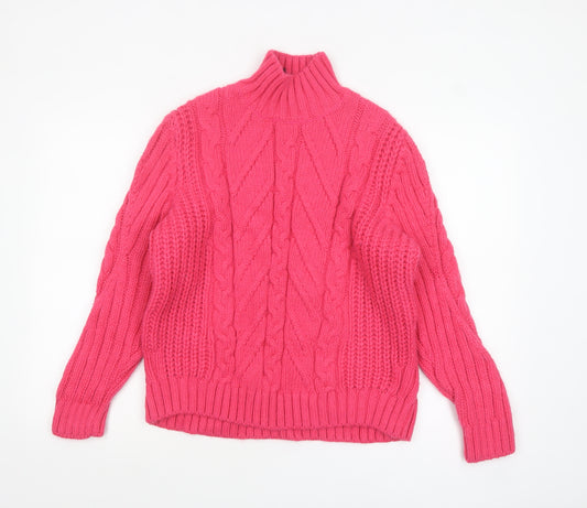 Marks and Spencer Women’s Pink Cable-Knit Mock Neck Jumper Size L