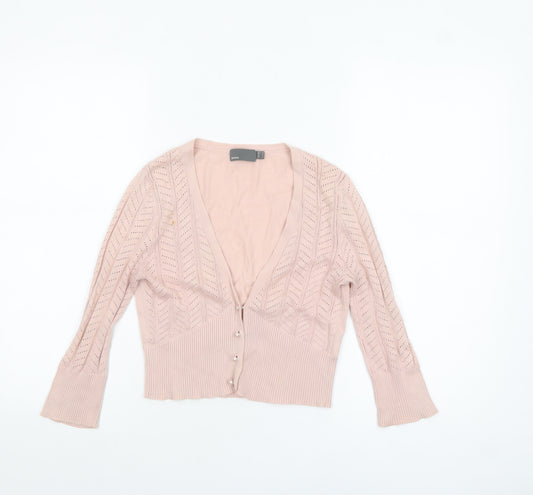 Mexx Women's Pink Cotton V-Neck Button-Up Cardigan Size S