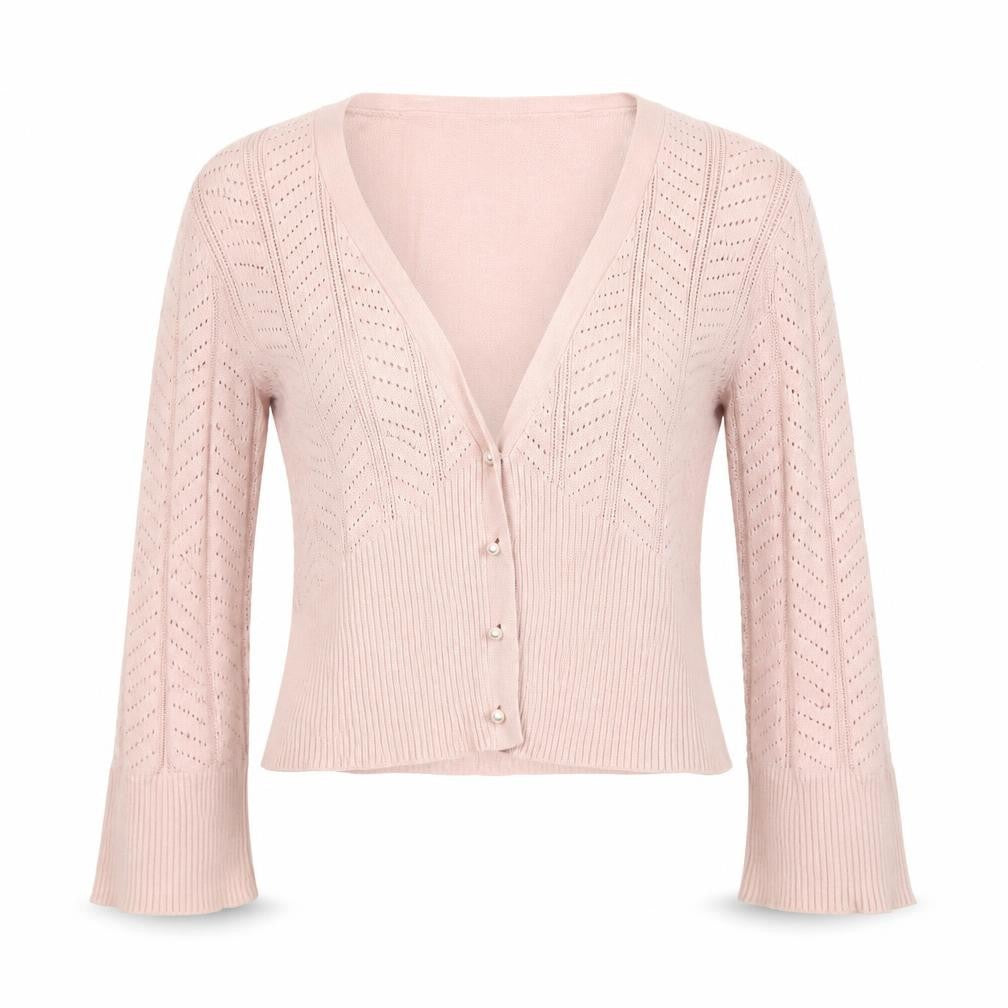 Front view of Mexx Women's Pink Cotton V-Neck Button-Up Cardigan, size S