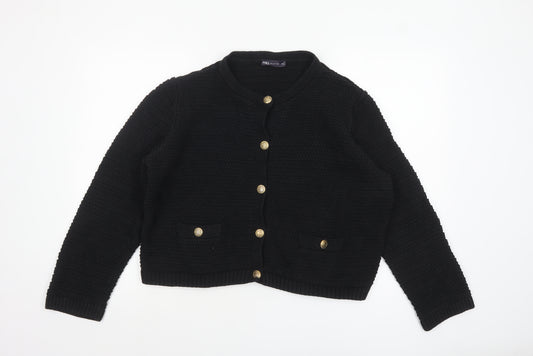 Marks and Spencer Women Black Cardigan Large Knit Gold Button Classic