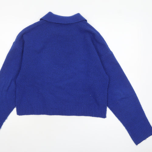Monki Women's Blue Collared Knit Pullover Jumper XS