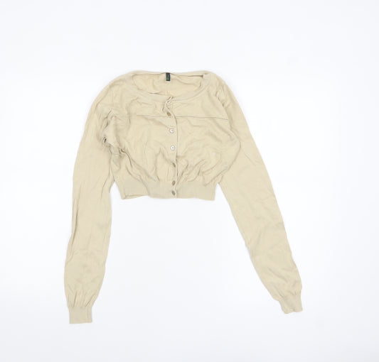 Benetton Women’s Beige Cotton Cardigan M Crew Neck Long Sleeve