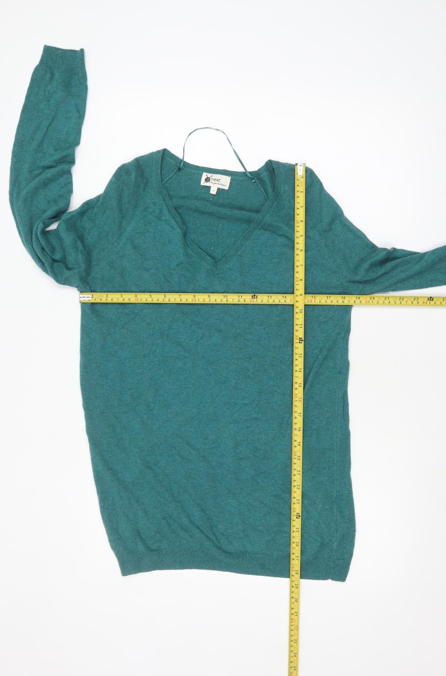 Next Women Green V-Neck Long Sleeve Pullover Jumper Size 10