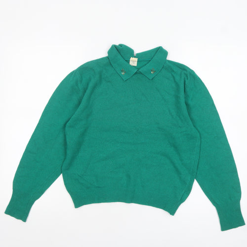 Confezioni di Lusso Women's Green Collared Wool Blend Jumper Size 12