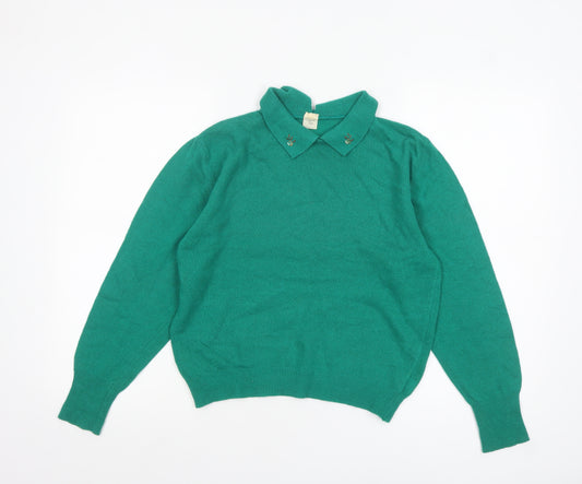 Confezioni di Lusso Women's Green Collared Wool Blend Jumper Size 12
