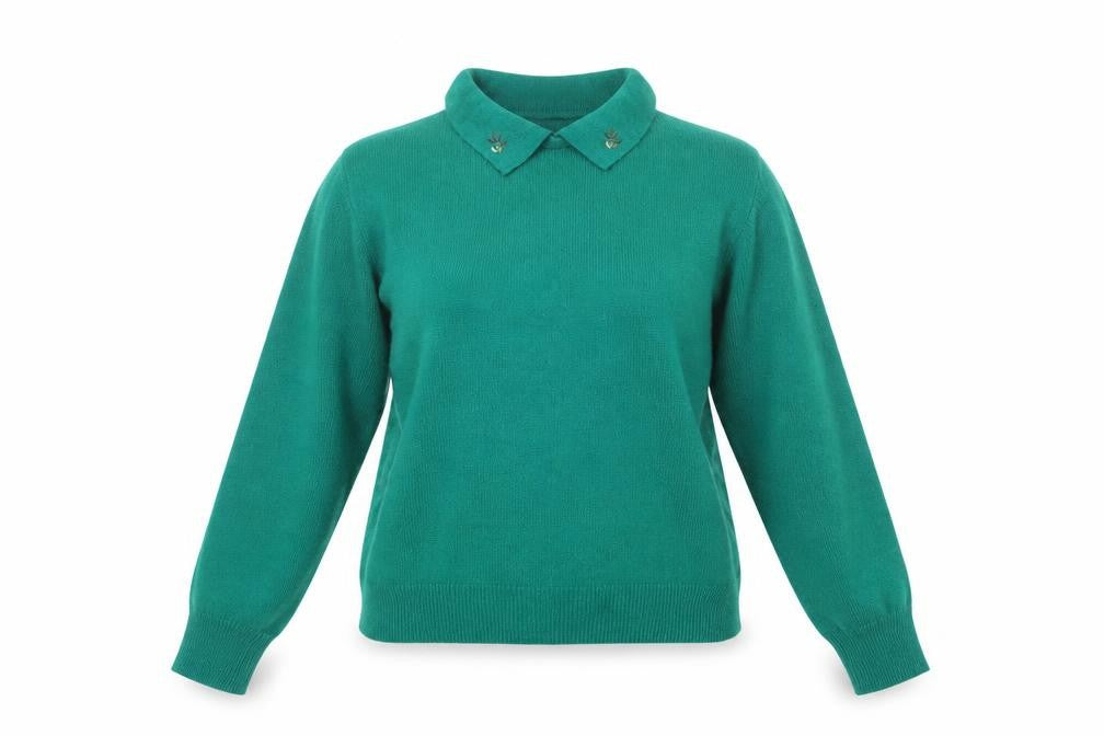 Front view of Confezioni di Lusso Women's Green Collared Wool Blend Jumper, size 12