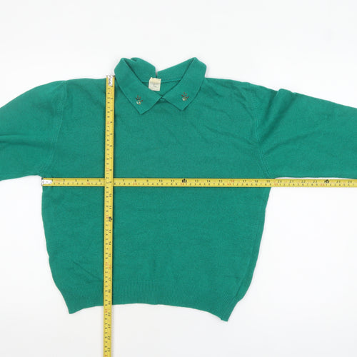 Confezioni di Lusso Women's Green Collared Wool Blend Jumper Size 12