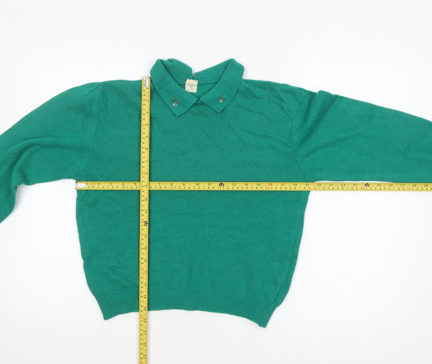 Confezioni di Lusso Women's Green Collared Wool Blend Jumper Size 12