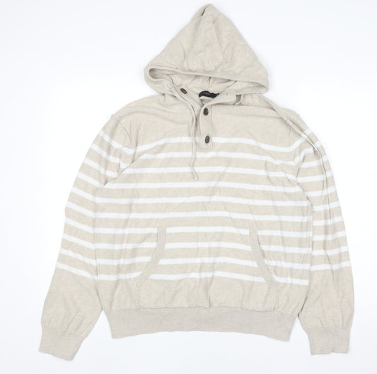 J.Crew Women Beige Striped Cotton Henley Hoodie Size L