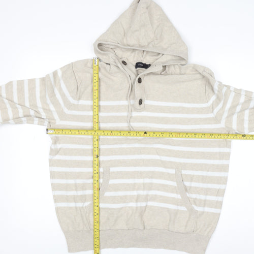 J.Crew Women Beige Striped Cotton Henley Hoodie Size L