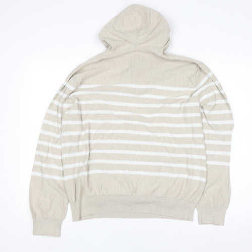 J.Crew Women Beige Striped Cotton Henley Hoodie Size L