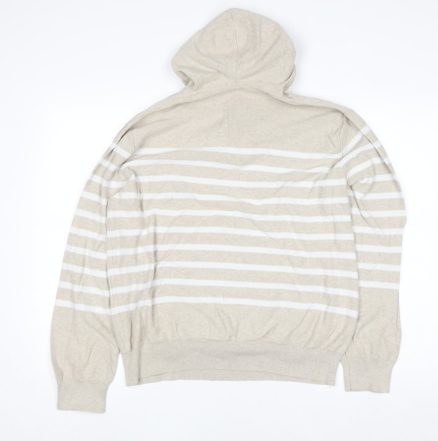 J.Crew Women Beige Striped Cotton Henley Hoodie Size L