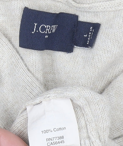 J.Crew Women Beige Striped Cotton Henley Hoodie Size L