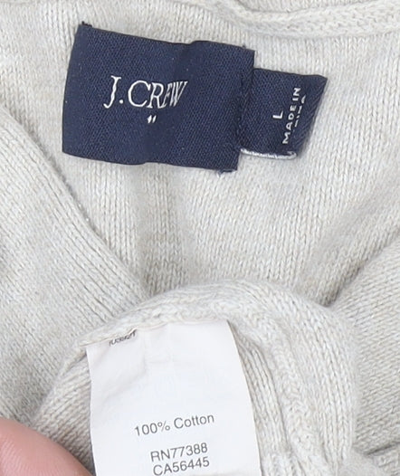 J.Crew Women Beige Striped Cotton Henley Hoodie Size L