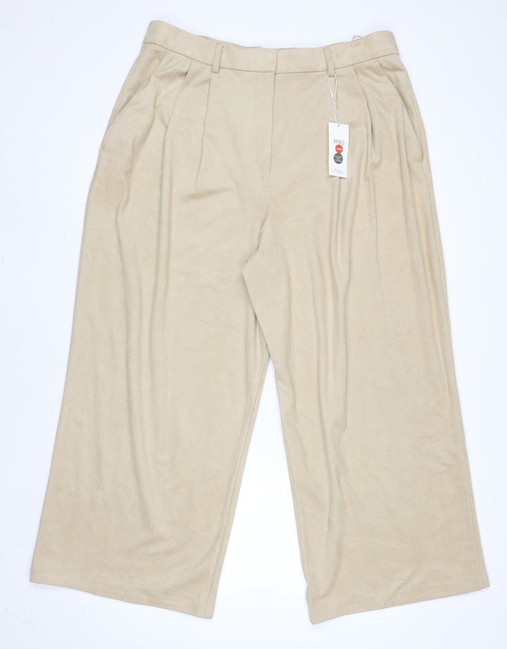 Marks and Spencer Women’s Beige Wide-Leg Pleated Trousers Size 18R