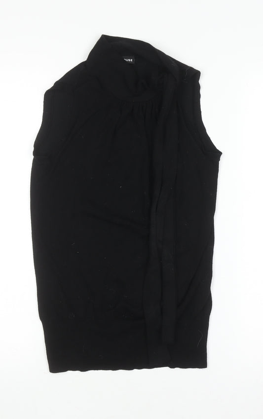 Warehouse Women's Black High Neck Sleeveless Knit Blouse Size 8