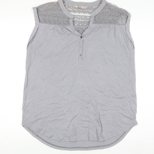 Marks and Spencer Women’s Grey Lace Panel Sleeveless Henley Blouse UK 14