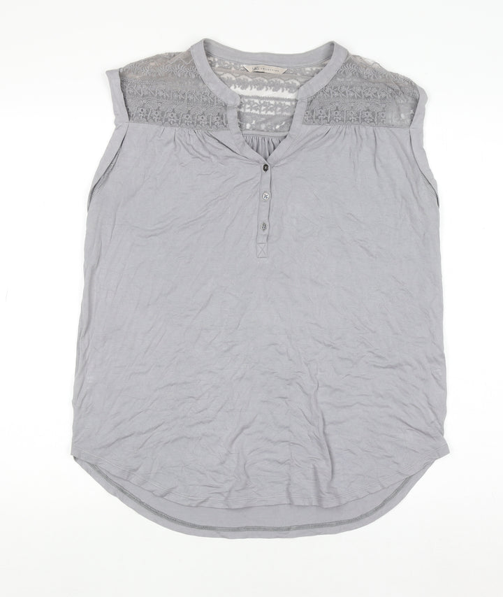 Marks and Spencer Women’s Grey Lace Panel Sleeveless Henley Blouse UK 14