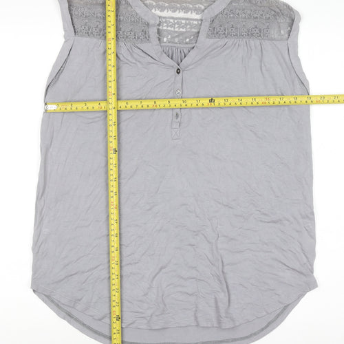 Marks and Spencer Women’s Grey Lace Panel Sleeveless Henley Blouse UK 14
