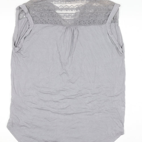 Marks and Spencer Women’s Grey Lace Panel Sleeveless Henley Blouse UK 14