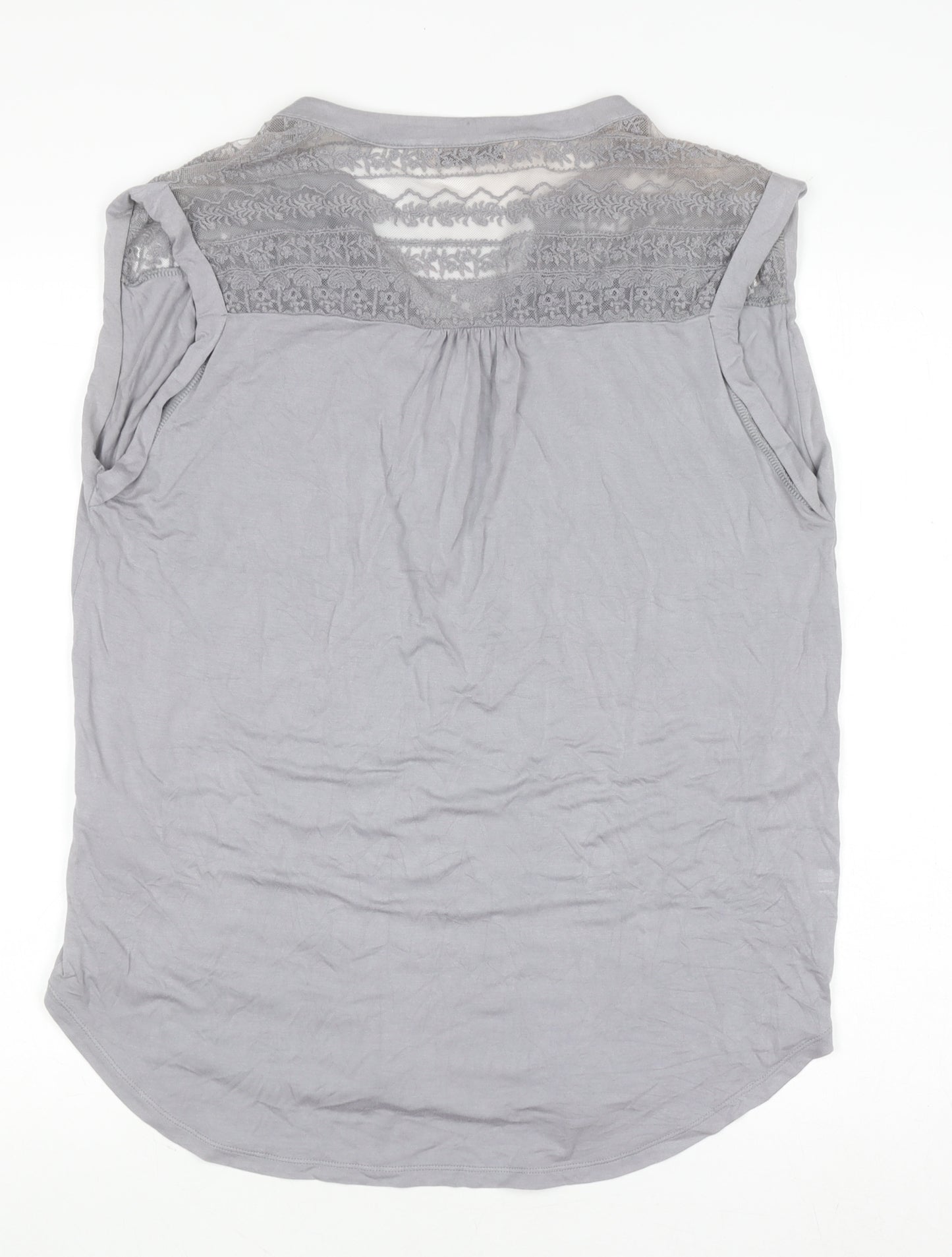 Marks and Spencer Women’s Grey Lace Panel Sleeveless Henley Blouse UK 14