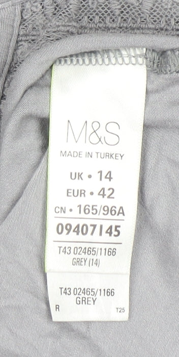 Marks and Spencer Women’s Grey Lace Panel Sleeveless Henley Blouse UK 14