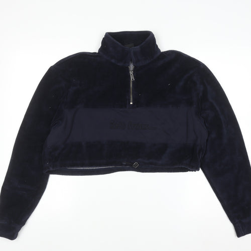 iets frans Women Navy Blue 1/2 Zip Velour Sweatshirt Size M
