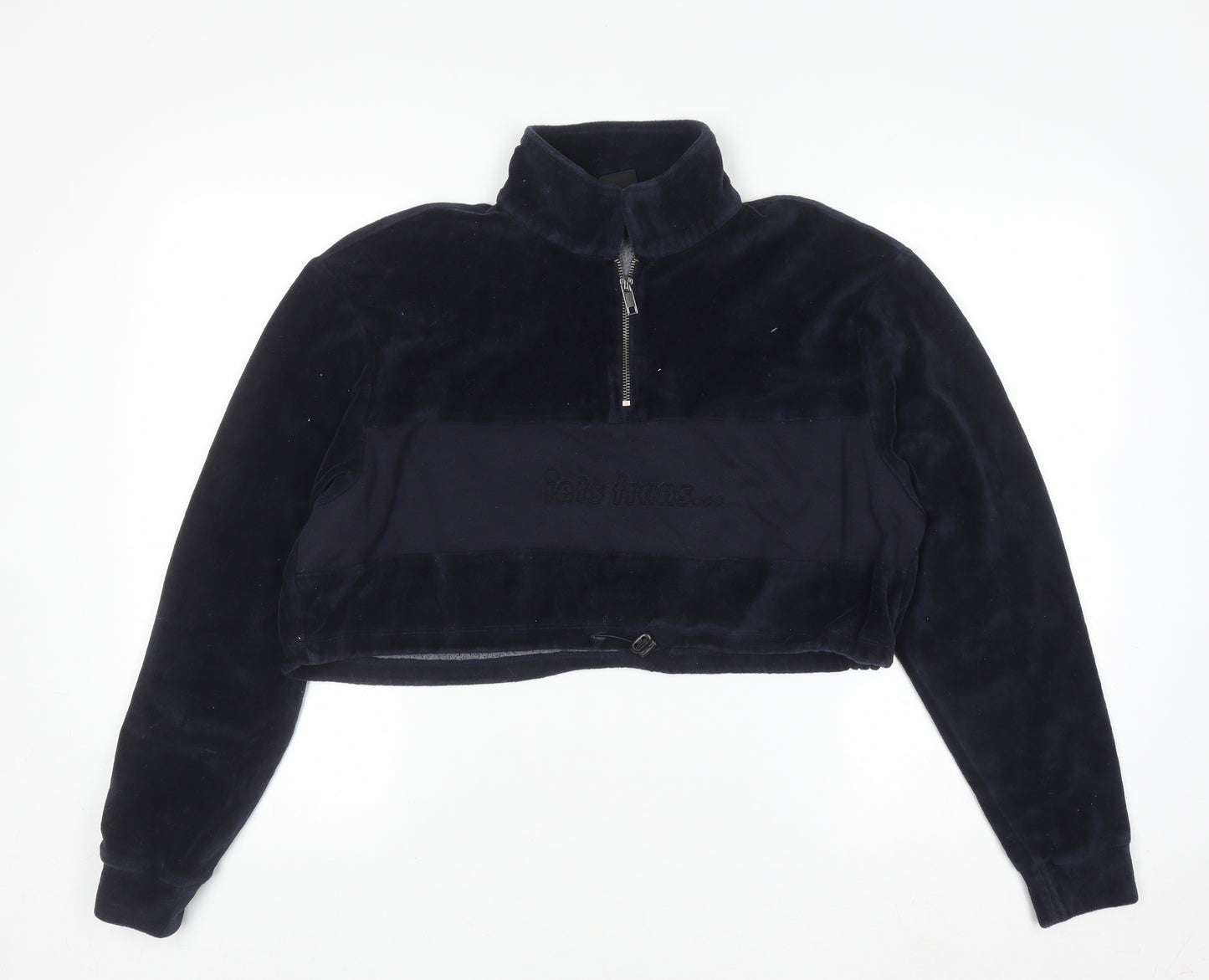 iets frans Women Navy Blue 1/2 Zip Velour Sweatshirt Size M