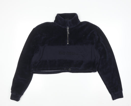 iets frans Women Navy Blue 1/2 Zip Velour Sweatshirt Size M