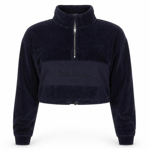 iets frans Women Navy Blue 1/2 Zip Velour Sweatshirt Size M