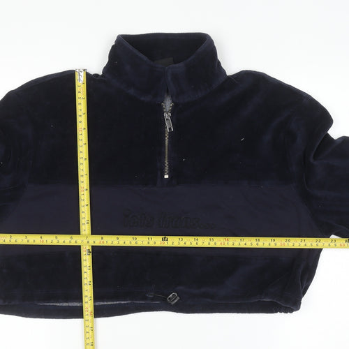 iets frans Women Navy Blue 1/2 Zip Velour Sweatshirt Size M