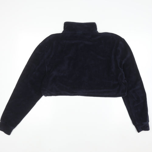 iets frans Women Navy Blue 1/2 Zip Velour Sweatshirt Size M