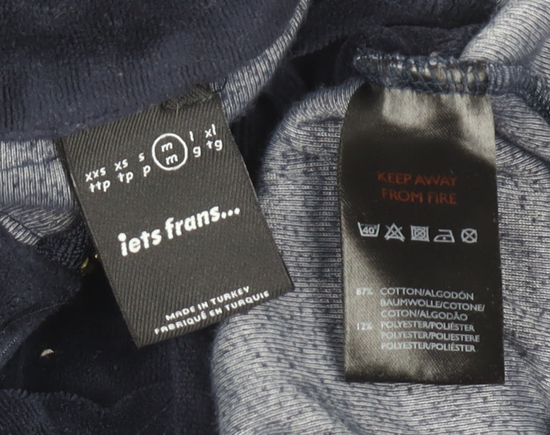 iets frans Women Navy Blue 1/2 Zip Velour Sweatshirt Size M