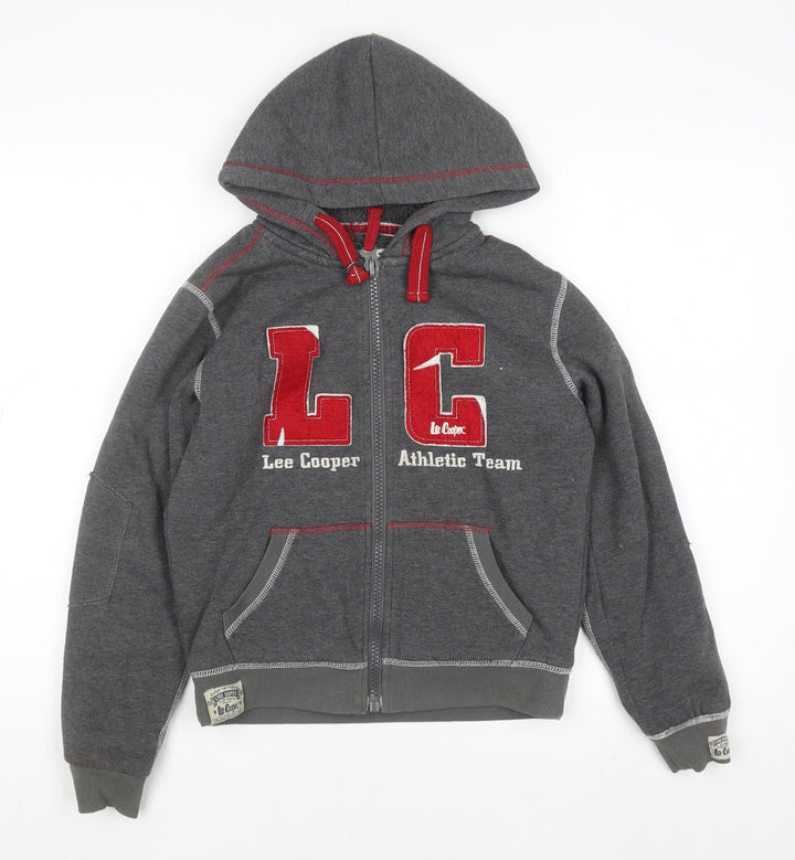Lee Cooper Boys Grey Full Zip Hoodie 10-11 Years Athletic Team Design