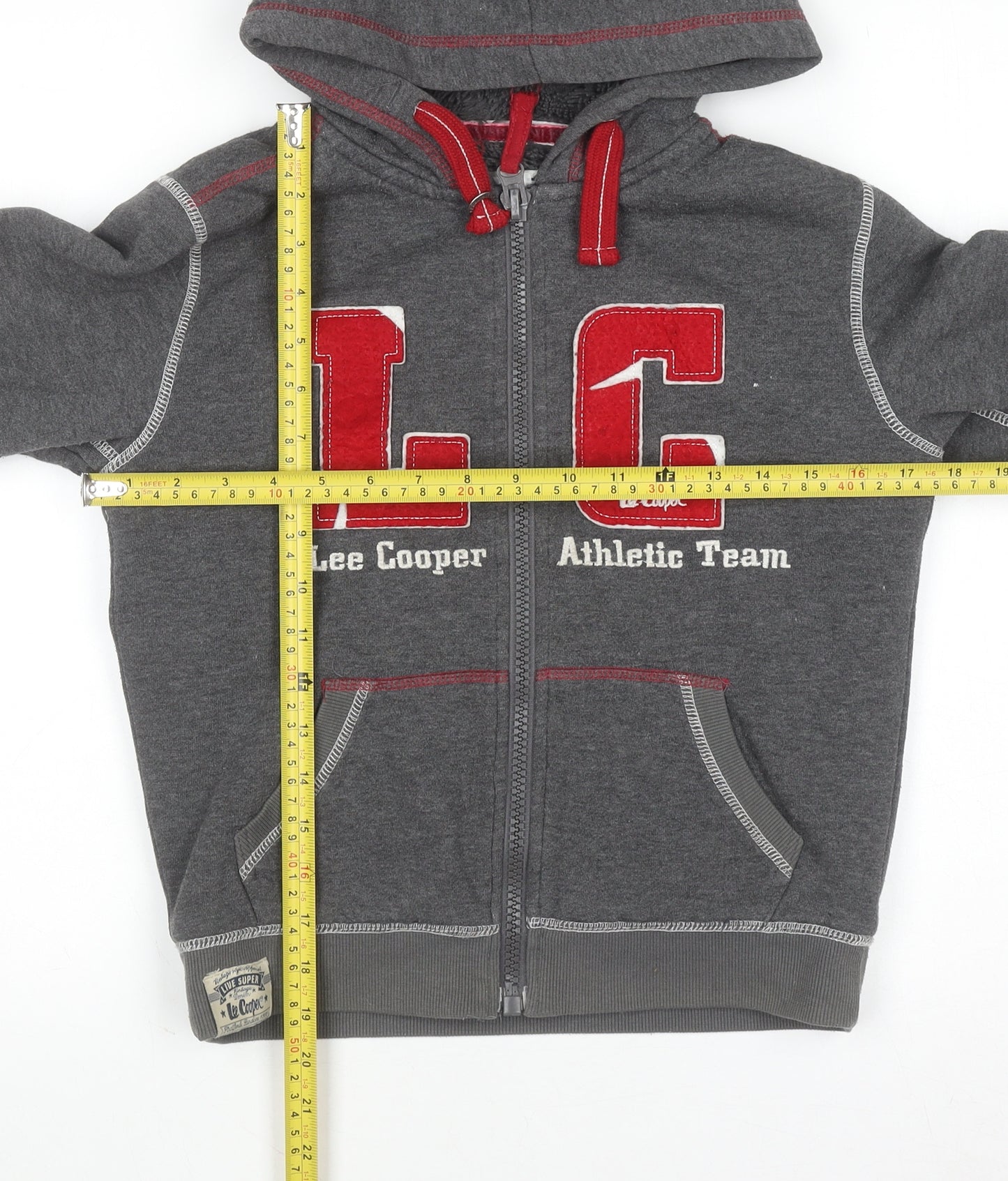 Lee Cooper Boys Grey Full Zip Hoodie 10-11 Years Athletic Team Design