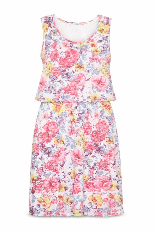 Front view of Adini Women's Multicoloured Floral Sleeveless Cotton Modal Knee Length Tank Dress M