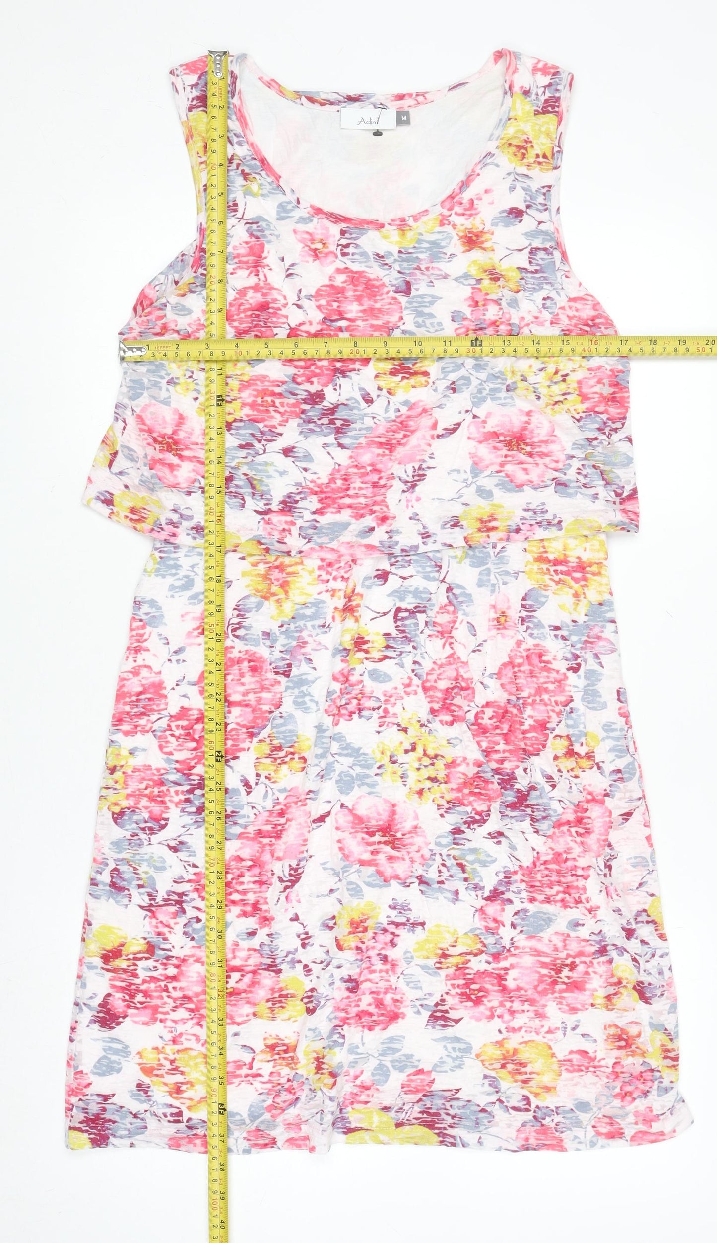 Adini Women's Multicoloured Floral Sleeveless Cotton Modal Knee Length Tank Dress M
