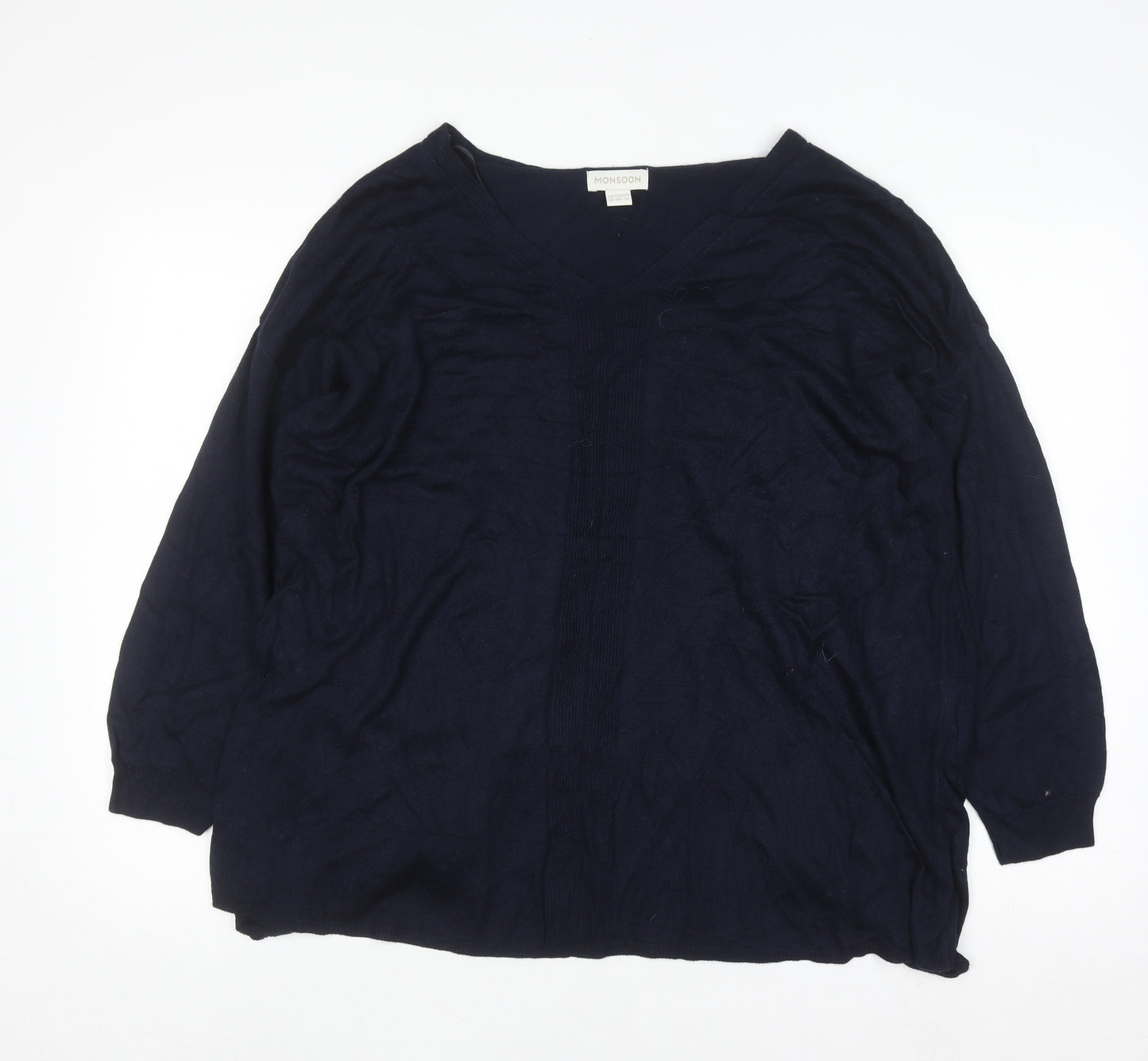 Monsoon Women Blue V-Neck Long Sleeve Open Cardigan Size 18