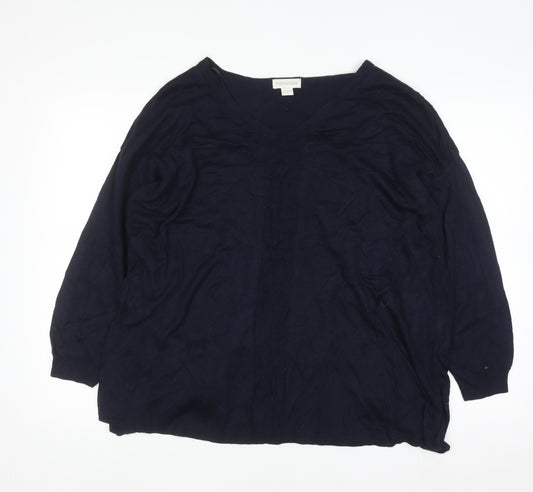 Monsoon Women Blue V-Neck Long Sleeve Open Cardigan Size 18