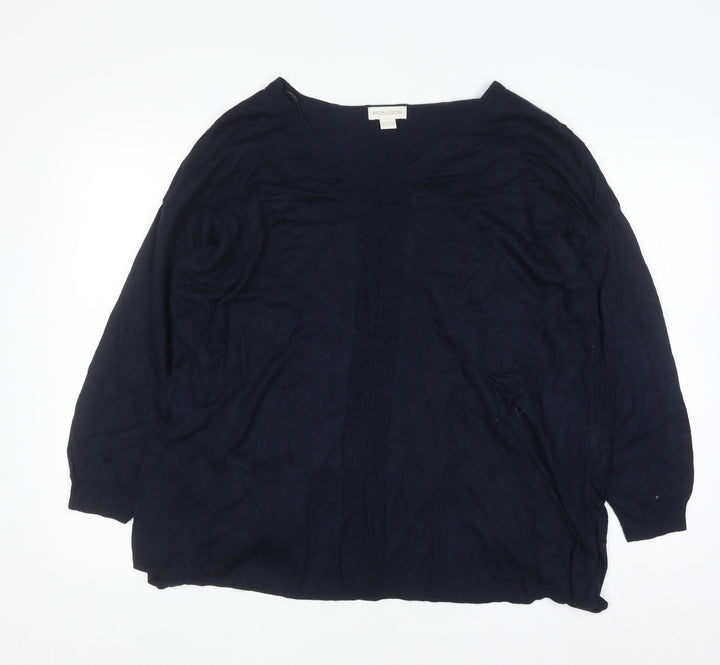 Monsoon Women Blue V-Neck Long Sleeve Open Cardigan Size 18