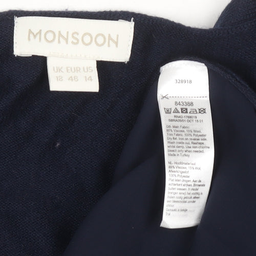 Monsoon Women Blue V-Neck Long Sleeve Open Cardigan Size 18